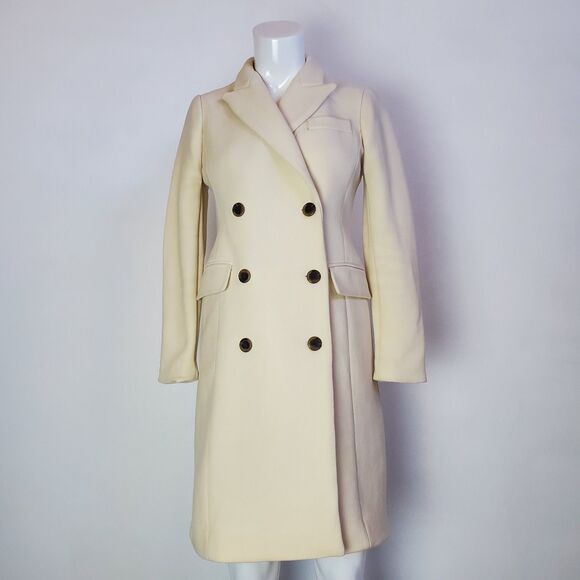 J. Crew Cream Wool Double-Breasted Coat - Picture 1 of 9